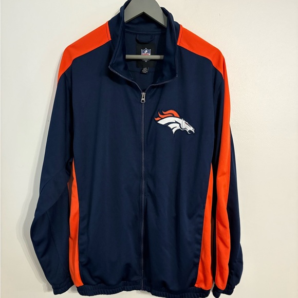 NFL Denver Broncos Navy and Orange Bomber Jacket Men’s SIZE  LARGE - Picture 1 of 4